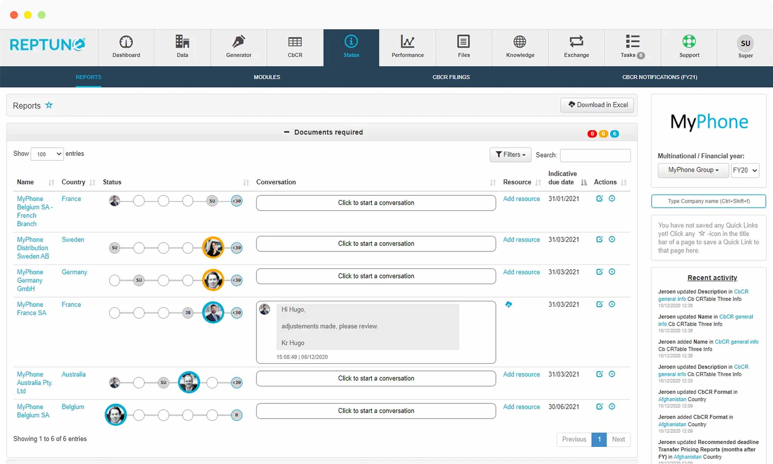 Reptune screen - transfer pricing software by TP Tuned